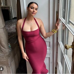 Burgundy Halter Cocktail Dress
